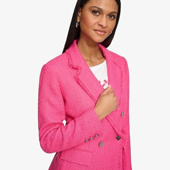 Karl Lagerfeld PARIS Women's Tweed Long Sleeve Blazer in Fuschia Size 12 - Picture 1 of 8